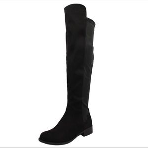 Black Faux Suede Wide Calf Lycra Back Knee High Bo